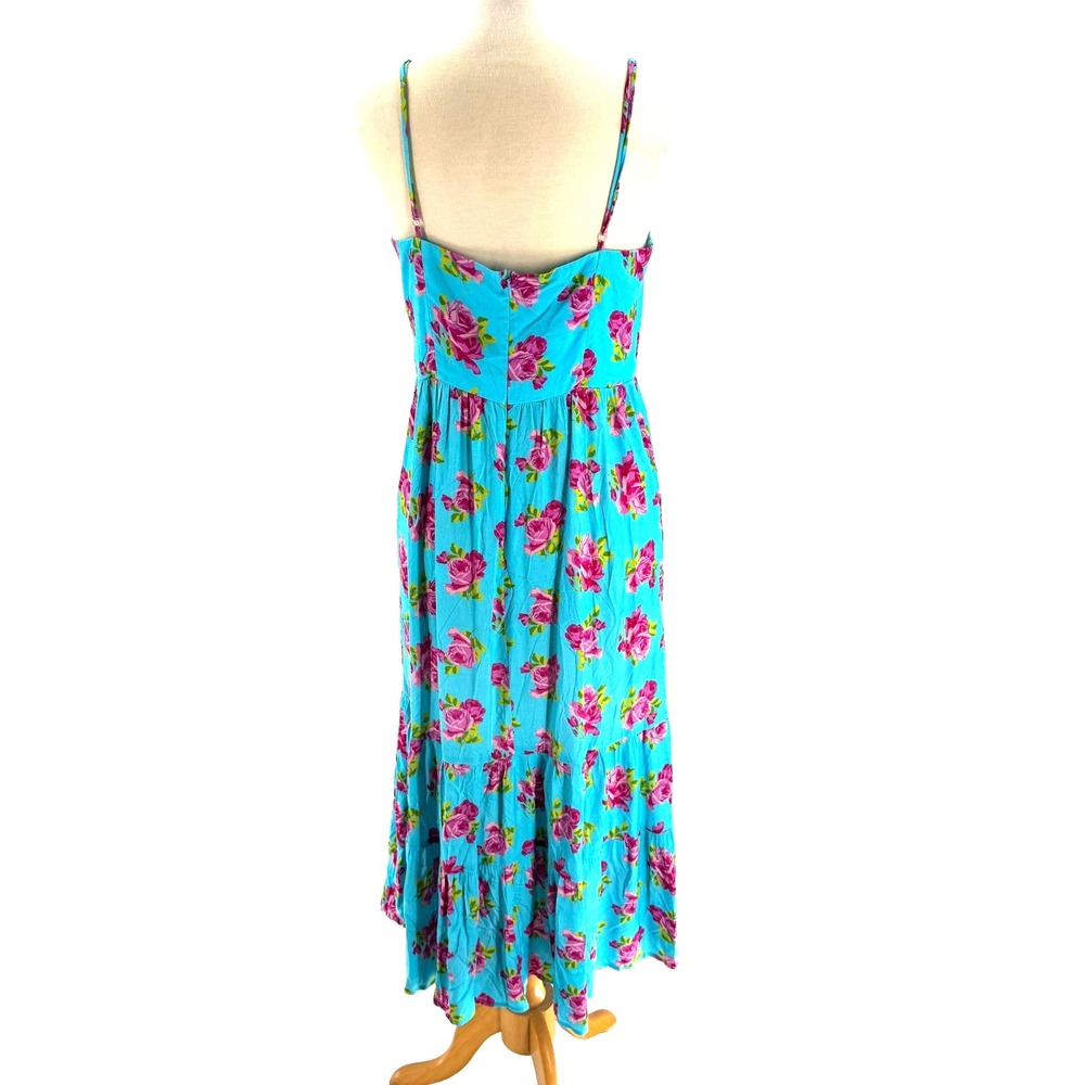 Betsey Johnson Ava Corset Midi Dress Women's 10 Blue Floral Tiered Spring Summer - Picture 7 of 12